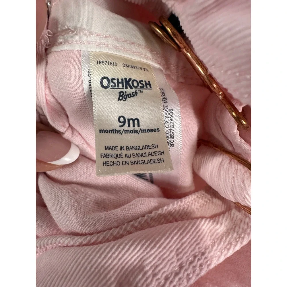 OshKosh B'gosh Corduroy Overalls 9M Pink Rose Gold Hardware Baby Girl